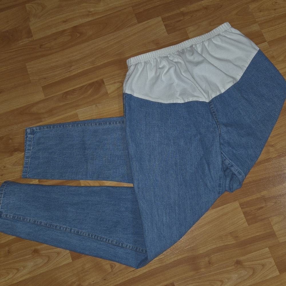 Vintage Mothercare Maternity Pull-On Blue Denim 2 Pocket Pants Sz 8